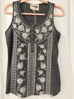 Savanna Jane Charcoal Gray Sleeveless Embroidered Top